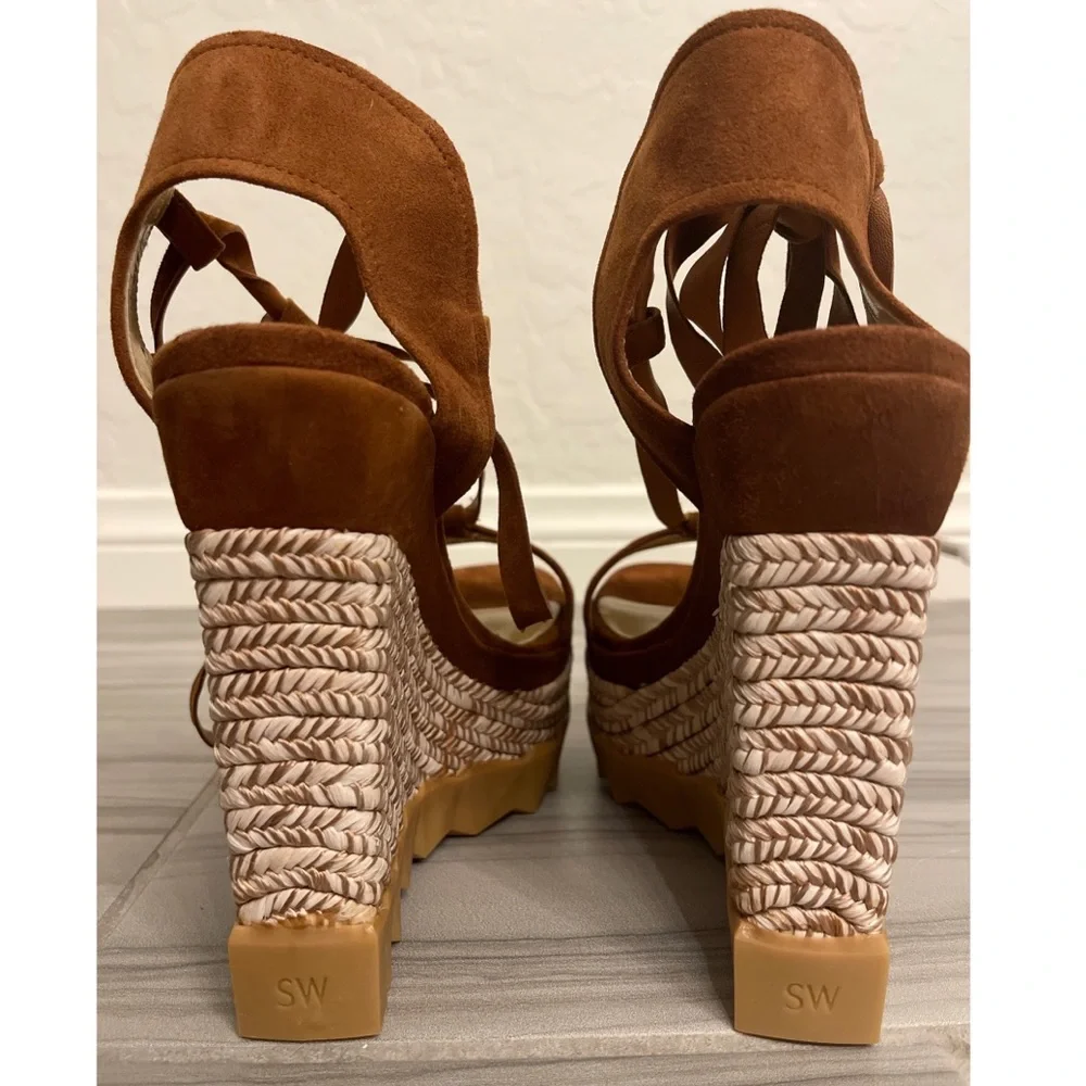 Stuart Weitzman Brown Suede Wedge Sandals - Picture 8 of 13